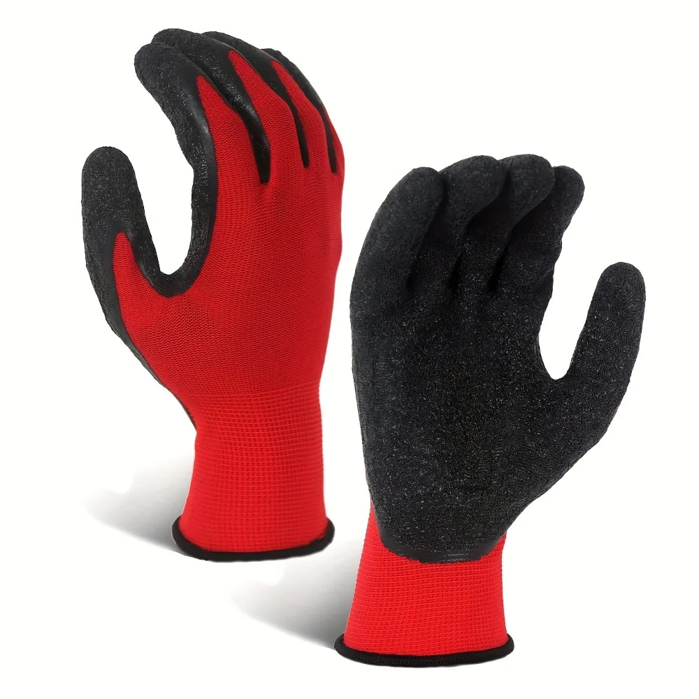 12 Pairs Breathable & Durable Safety Gloves - Crinkle Latex Grip, Unisex, Perfect for Construction, Gardening, Landscaping