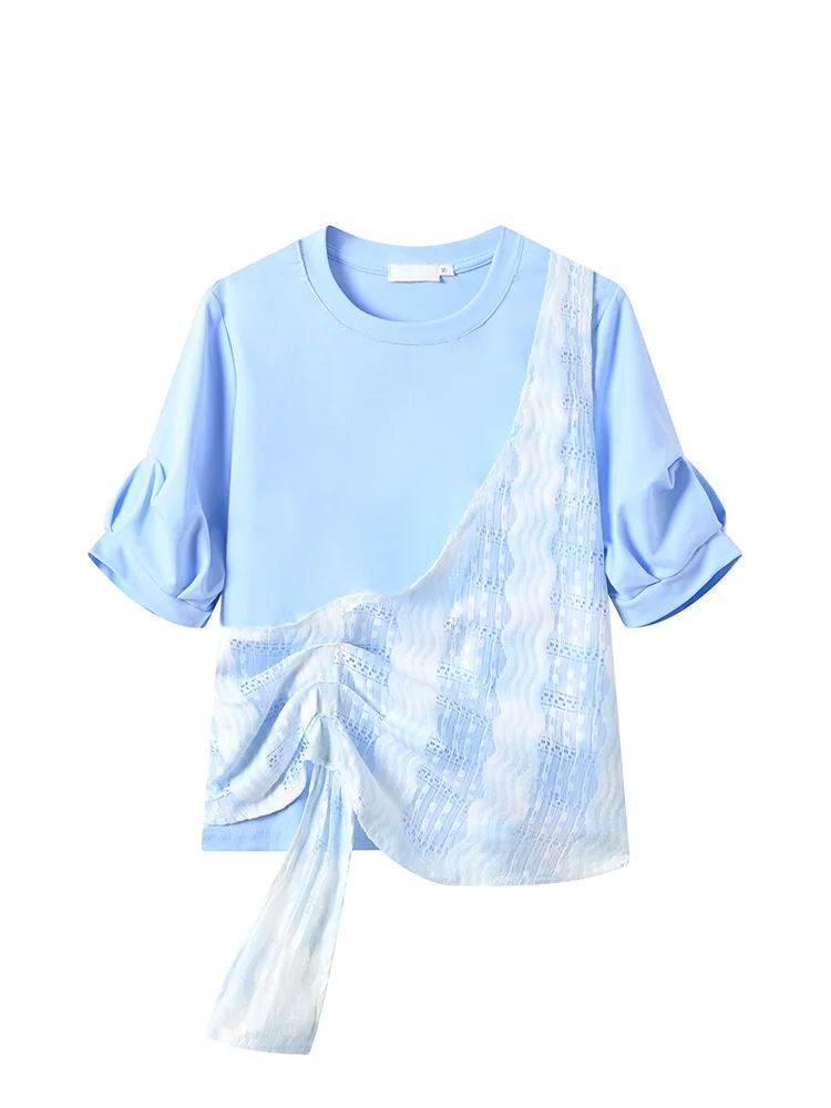 

Summer New plus Size Women's T-shirt Short Sleeve round Neck Splice Shoulder Fit Cotton Polyester Casual Trendy Top