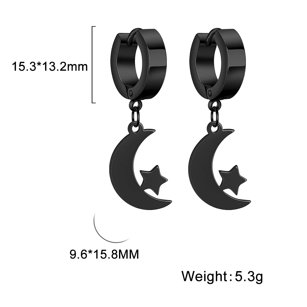 Kkjoy Edelstahl Neue Design Kette Hoop Ohrring Für Frauen Hohl Solide Stern Mond Anhänger Knorpel Ohrring Piercing Schmuck – Detail 12