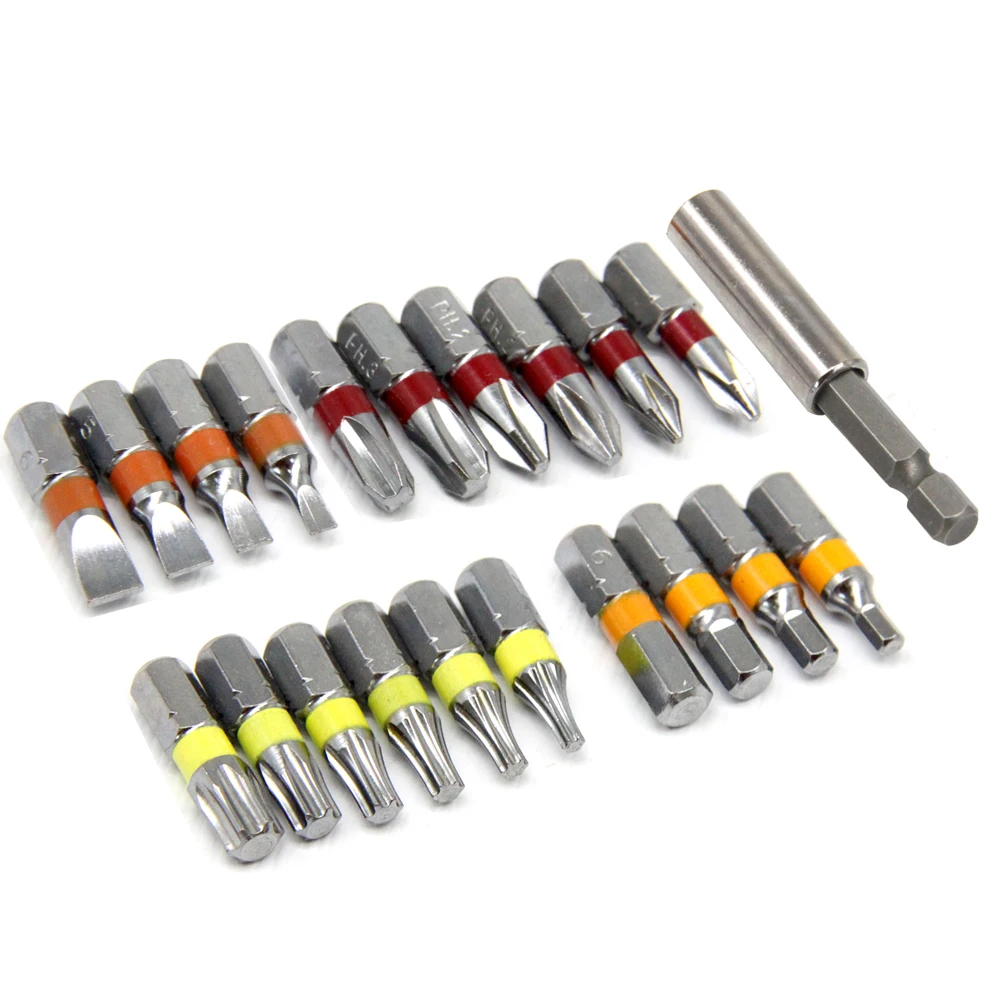TASP 20pcs Colour Coded Screwdriver Bit Set Head PH Torx Flat Hex Head with Magnetic Holder & Storage Box - MSWB2025