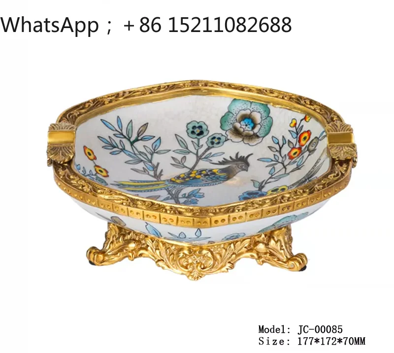 SCY idyllic flowers and birds ashtray ornament guest restaurant ash plate copper with ceramic cigar cigarette plate