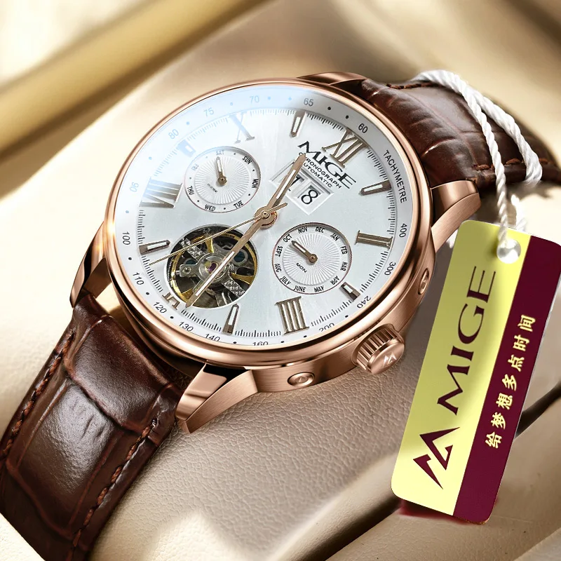 MIGE Original MIYOTA Men's Watches Mechanical Automatic Watch Waterproof Luminous Calendar Week Wristwatch Stainless Steel