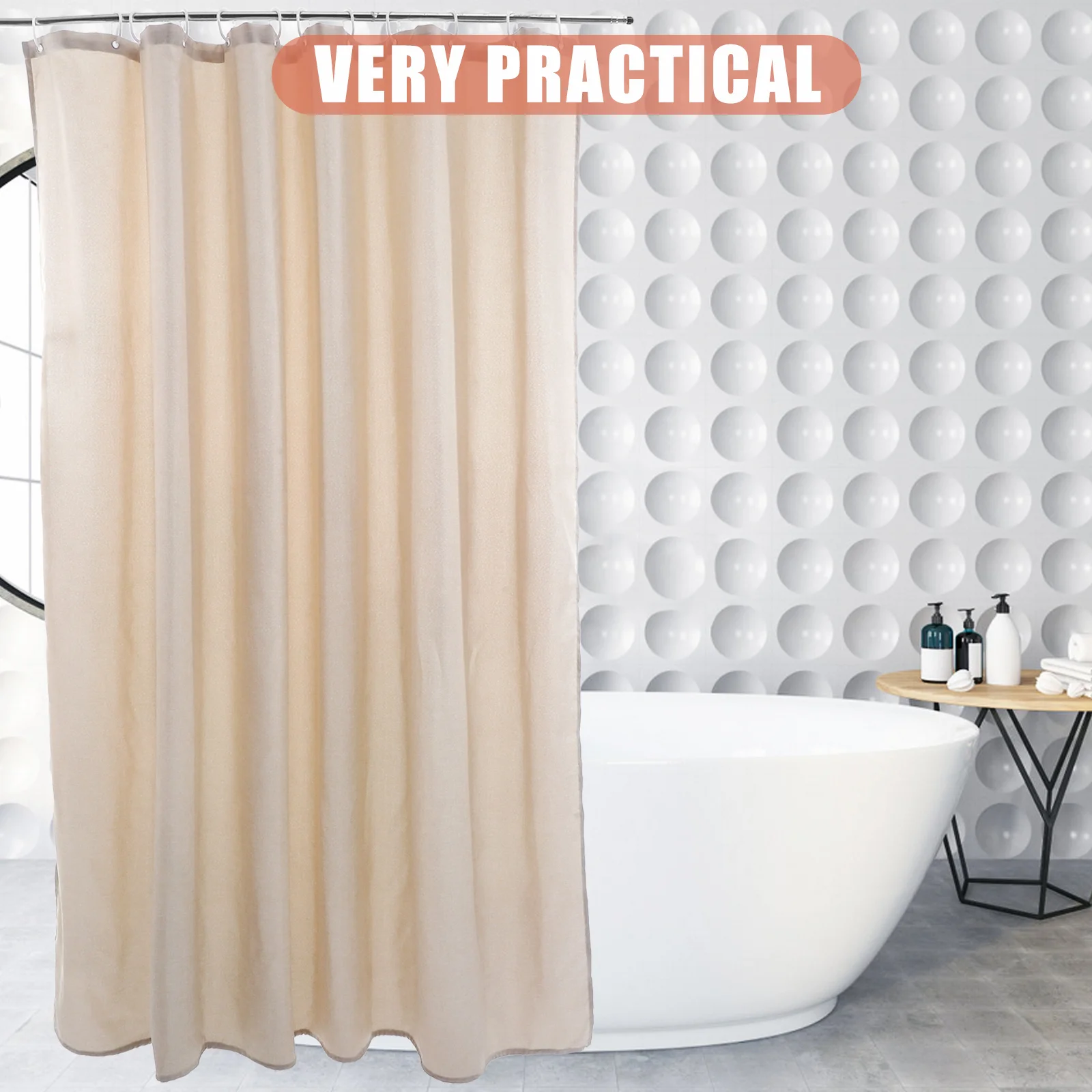 

Linen Shower Waterproof Bath Curtain Plain Color Bathroom Curtain Machine Washable Thickened Practical Bath Decoration For