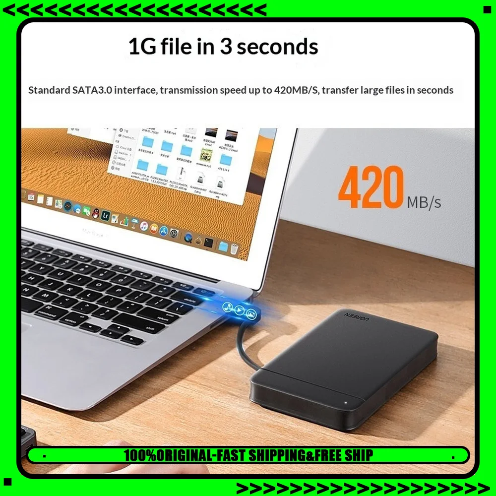 UGREEN 80555 2.5 Inch SATA to USB 3.0 External Hard Drive Enclosure Cable Attached HDD SSD Case for Laptop Desktop