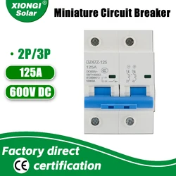 XIONGI Solar DZ47Z-125 DC 600V 2P 125A MCB Solar Energy PV Overload/Short Circuit Protector Miniature circuit Breaker