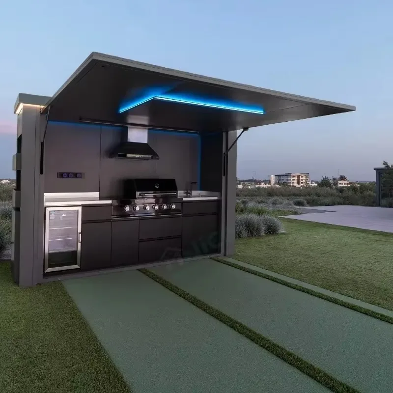 Waterproof Outdoor Kitchen Outdoor Aluminum Kitchen Cabinet All-weather Outdoor Kitchen with Bar  Luxury Modular