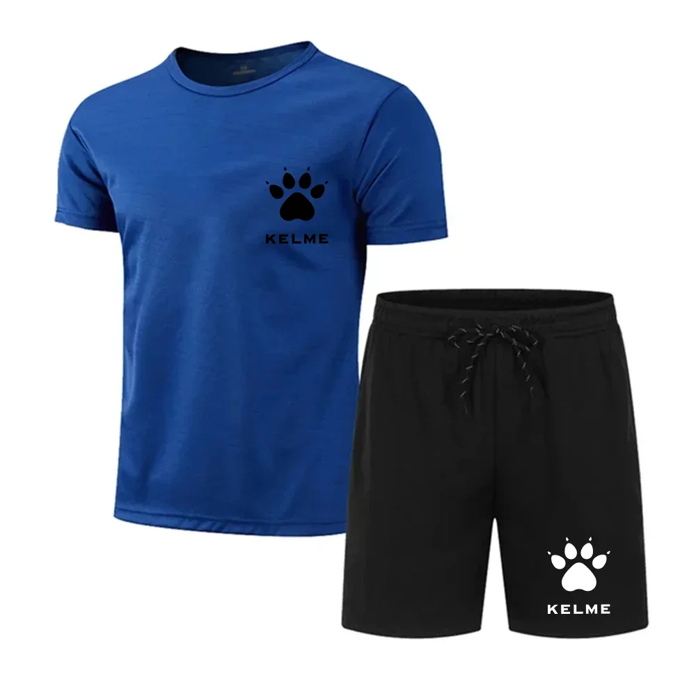 

Men's dog paw print shorts set breathable quick drying sportswear short sleeved T-shirt running shorts 2-in-1 summer fashion