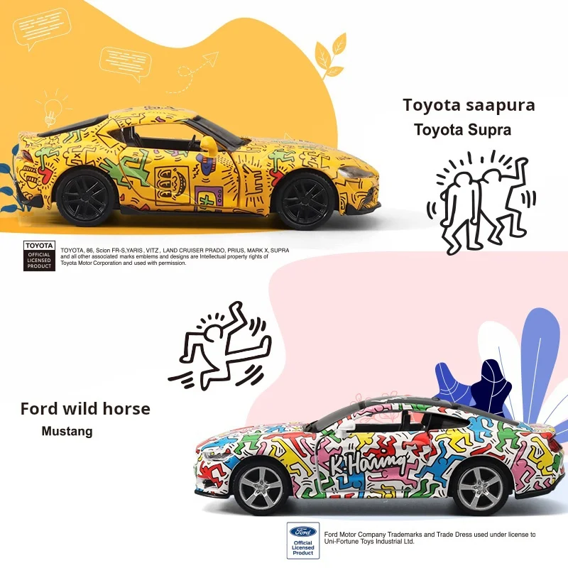 1:36 Licensed Keith Haring Co-branded Simulated Alloy Car Models VW Ford Bentley Toyota Maserati Collectible Desktop Decoration