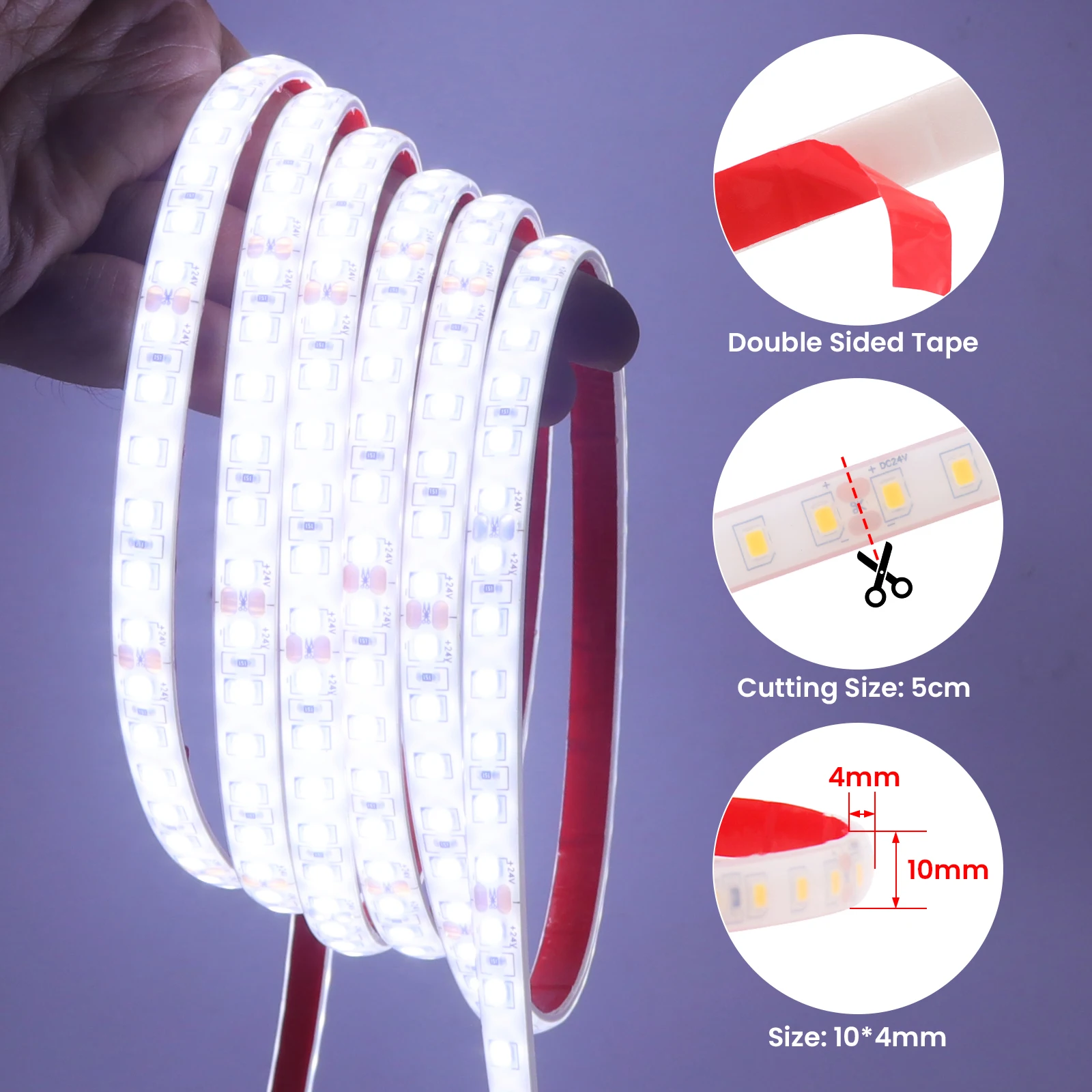 DC 24V LED Strip 120Leds/M Red Ice Blue Green White Pink Yellow IP68 Waterproof Home Garden Decor Flexible Ribbon Rope Light