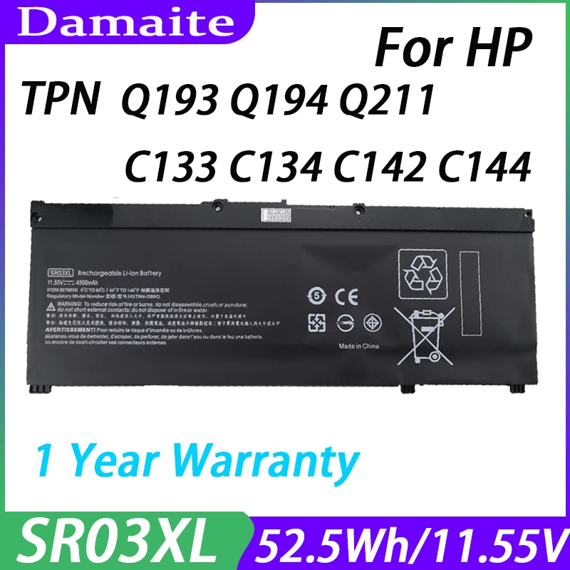 

Damaite SR03XL Laptop Battery For HP OMEN 15-CE 5-CX 15-DC 17-CB0052TX Q194 Pavilion Gaming 15-CX0096TX CX0006NT L08934-2B1