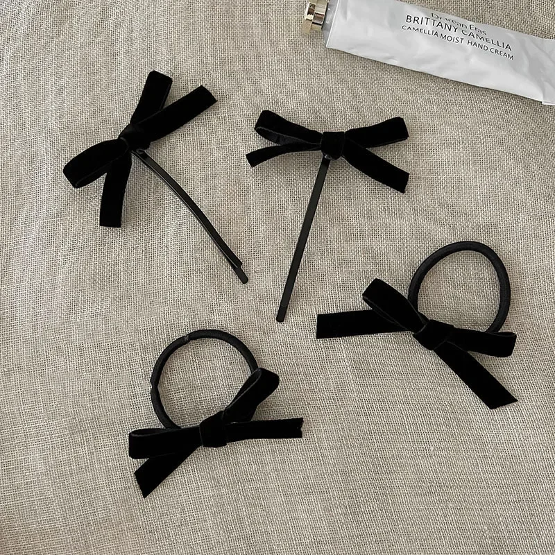 1/2pcs Vintage Black Small Velvet Bow Hair Clip For Women Girls Wedding Long Ribbon Korean Hairpins Barrette Hair Accessories