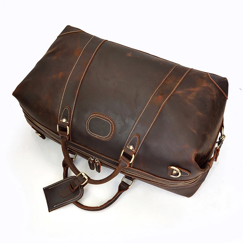 Sac de sport rétro en cuir véritable pour homme, sac de week-end en cuir de vachette, sac à main fourre-tout, grande capacité, initié vintage