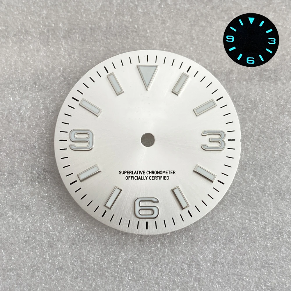 28.5mm S Logo Sunray  Exp lorer Dial Suitable For NH35/8215 Movement Ice Blue Luminou Watch Modification Accessories