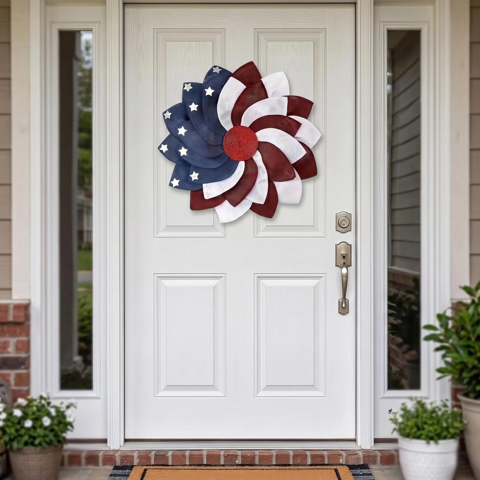 16 Inch 250th Anniversary Patriotic Wreath 4th of July Wreaths American Flag Theme Garland Memorial Day Window Wall Decoration