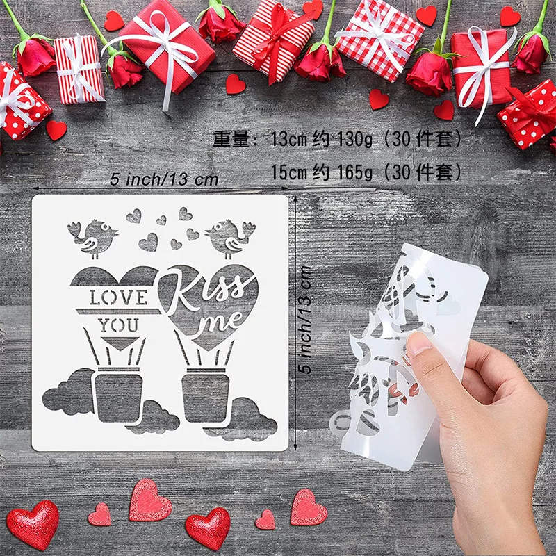30Pcs/Lot 13cm Love Heart Words DIY Layering Stencils Wall Painting Scrapbook Coloring Embossing Album Decorative Template