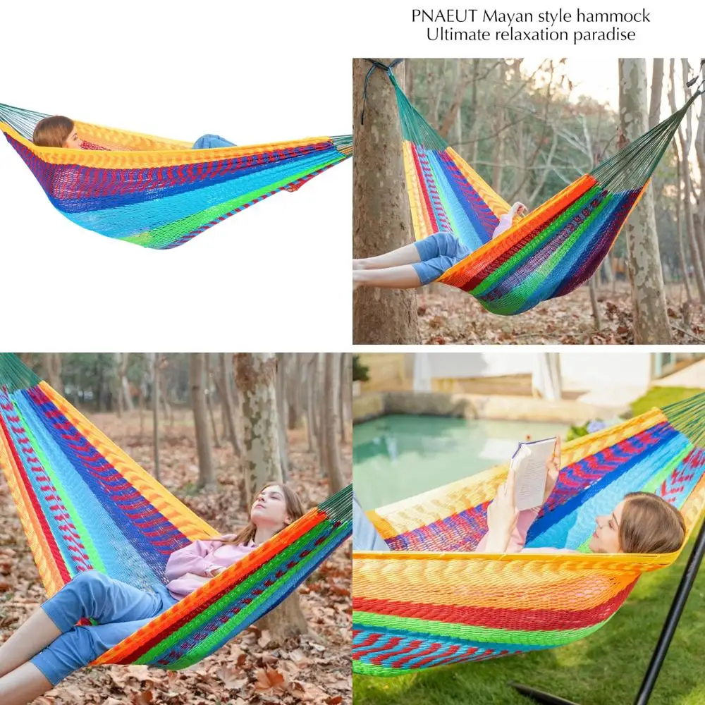 

Мягкие веревочные гамаки ручной работы XL для использования на открытом воздухе и в помещении, максимальная емкость 600 фунтов, ремни для деревьев и карабины в комплекте