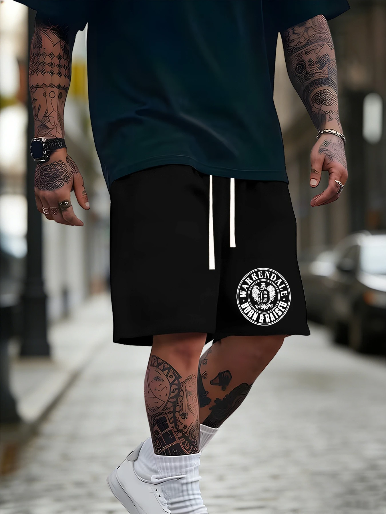 

Мужские летние повседневные шорты с круглым принтом-эмблемой, свободного кроя, с эластичным поясом и шнурком, подходят для повседневной носки