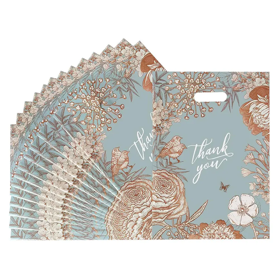 Bolsa de Regalo de Agradecimiento con Diseño Floral de 8/16 Piezas, Bolsa de Compras de Plástico Troquelada con Asas para Fiestas, Tiendas, Negocios, Comercio Minorista