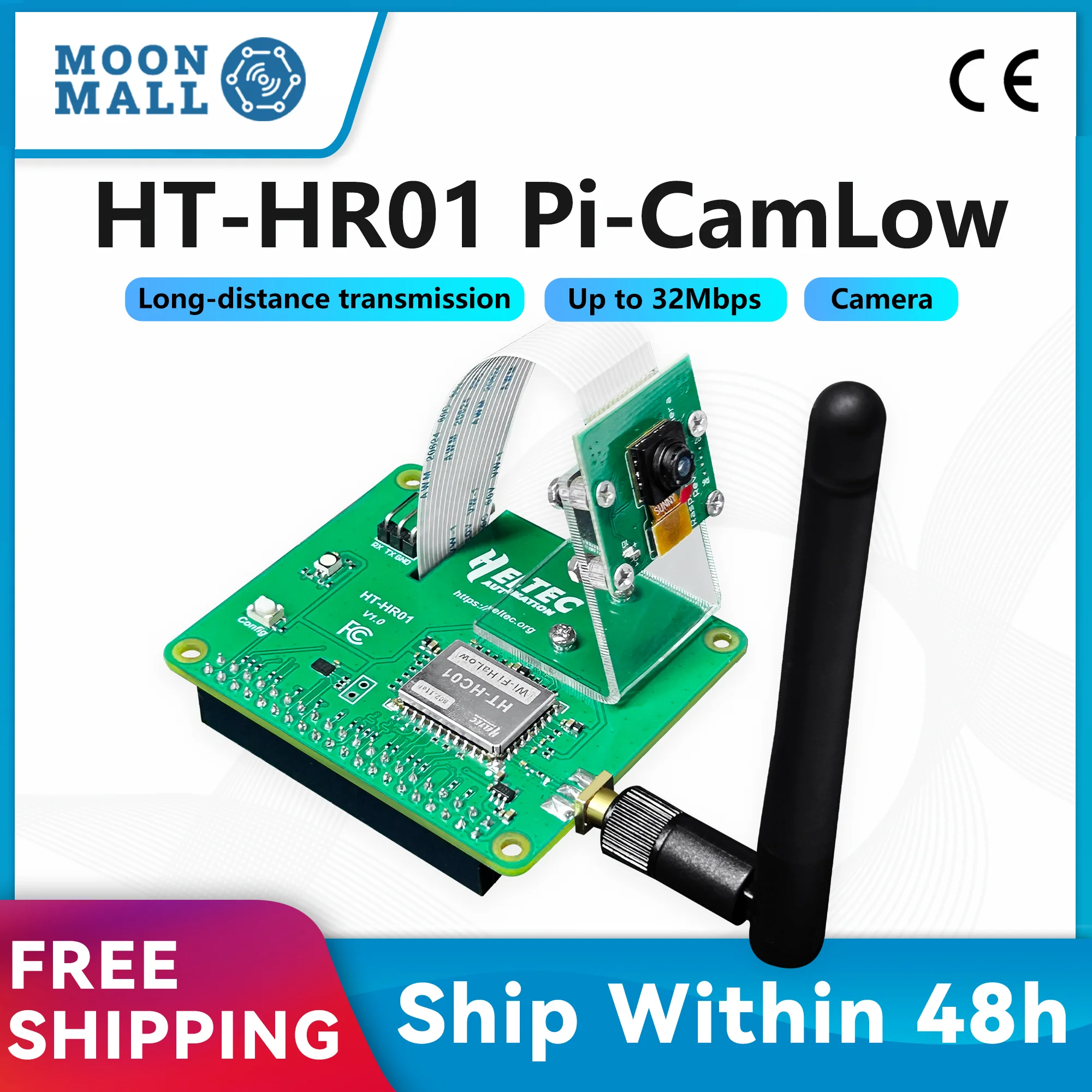

Heltec Wi-Fi HaLow Module Pi-CamLow Raspberry Pi HAT 5MP Camera High-Speed Data Transfer 2km Range 32.5Mbps Mesh Networking