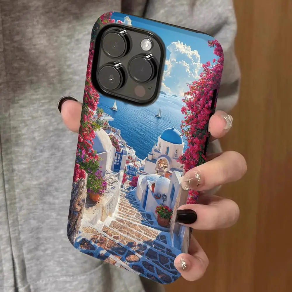 

mediterranean landscape Phone Case Double-layered 2-in-1 Film Case For IPhone 16 15 Promax 14 13 Pro 12 11 plus Samsung S Covers