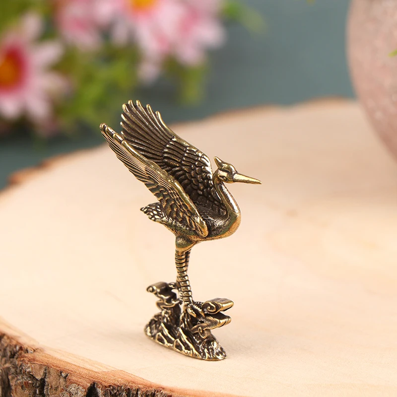 1Pc Brass Crane Figurines Miniatures Desktop Ornaments Living Room Decorations Crafts Accessories Small Animal Statue Decor