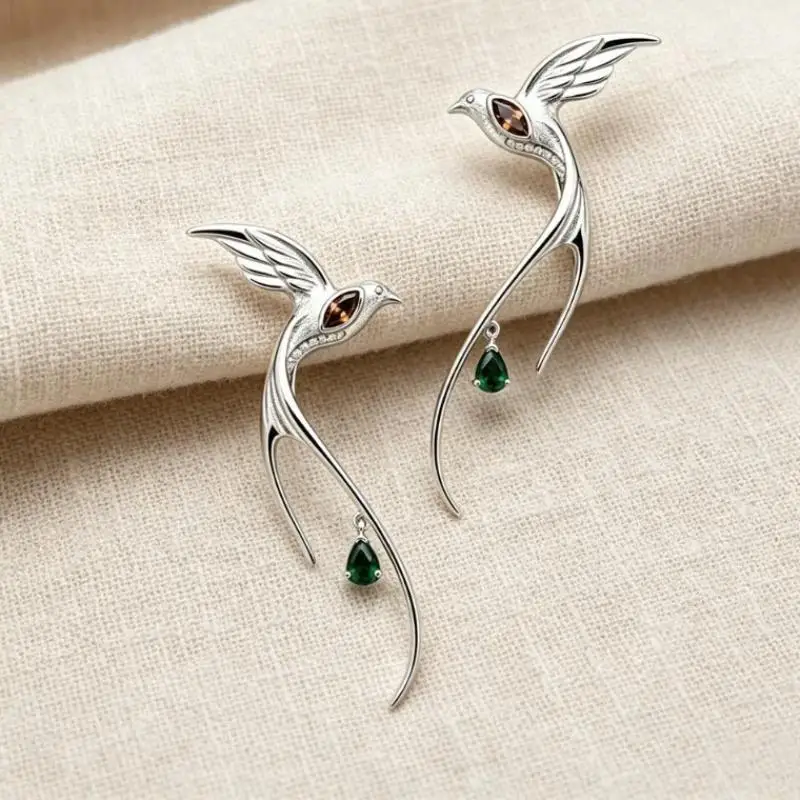 2Pcs Creative Cold Style Swallow Zircon Dangle Earrings For Women Classic Oriental Aesthetic Jewelry Gifts
