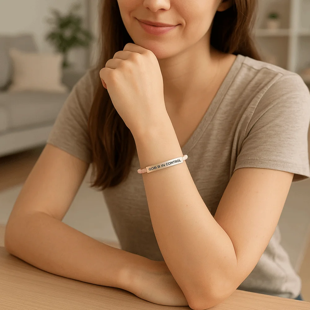 Stainless Steel GOD IS IN CONTROL Tube Bracelet Rope Adjustable Engraved Letter Bracelert with Card Stretchable Couple Bracelet