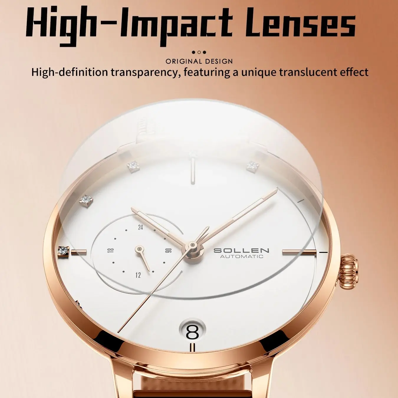 SOLLEN Women's Fully Automatic Mechanical Watch Waterproof Night Light National Watch as a Birthday Gift for Goddess Girlfriend