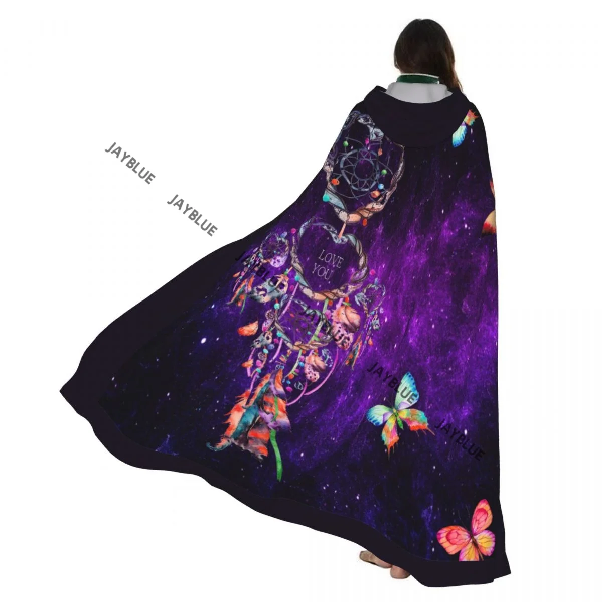 

Unisex Witch Party Reversible Hooded Adult Vampires Cape Cloak Colorful Dream Catcher With Butterfly And Fancy Neon