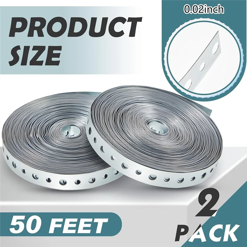 

ABZS 2 Rolls Galvanized Pipe Hanger Strap With Holes Pipe Hanger For Pipe Support Hanging