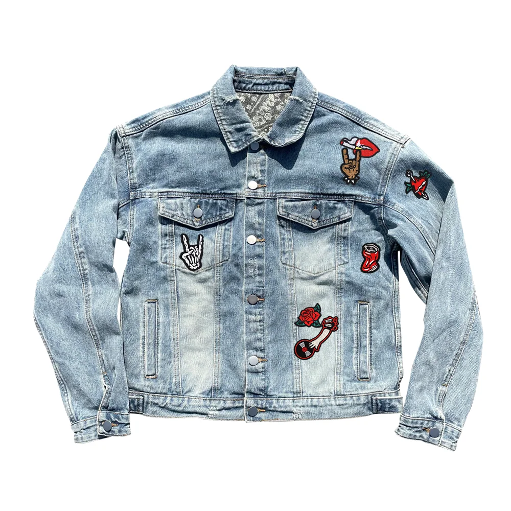 

Retro American Ro Sle Distred Waed Denim Jaet Hip Hop High End Feeling Jaet Loose Fit Youth Trend Long Sve