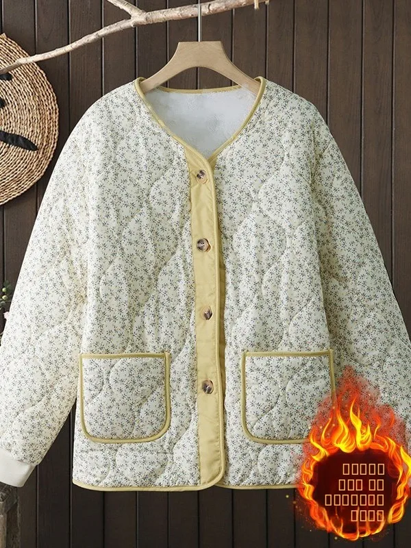 

Loose Large Size Cotton Jaet Floral Print Light Weight Thiened Retro Artistic Sle Spring Autumn Winter Women's Coat