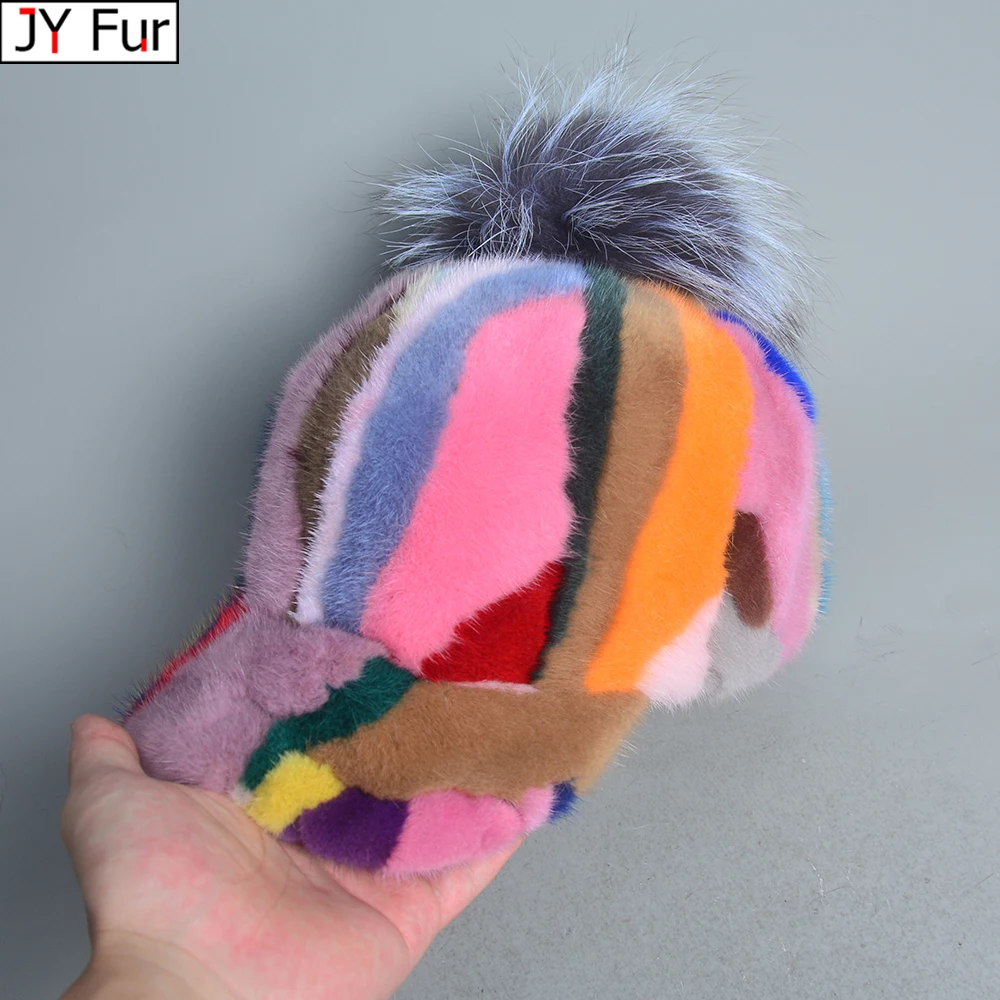 

2025 Winter Real Mink fur Hat Female Natural Fur Thick Warm Baseball Cap Women Handwork Natural Ladies Casual Elegant Hats