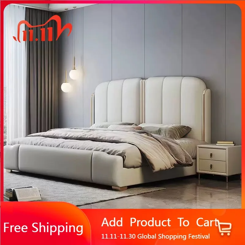 

Cream Design Beds Princess Nordic Minimalist European French Beds Fashionable Comfortable Crown Wood Cama Casal Home Furniture