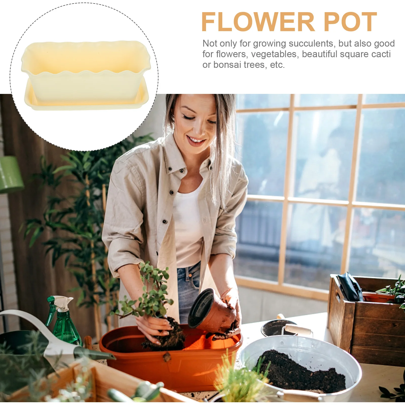 Maceta de plástico Rectangular para flores, diseño transpirable para suculentas, verduras, bonsái, maceteros de jardín, 1 Juego