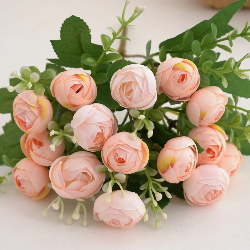 Silk Artificial Flower Tea Buds Festival Wedding Bridal Bouquet Wreath Home Room Table Vase Garden Arch Decora DIY Gift Hot Sale image 3