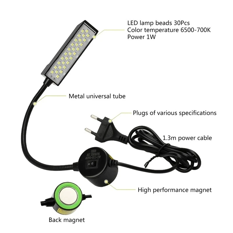 30 شرائط إضاءة لآلة الخياطة LED مع مغناطيس قابل للتعديل، أضواء عمل للإضاءة الصناعية، مصباح عمل مرن لحماية العين #3