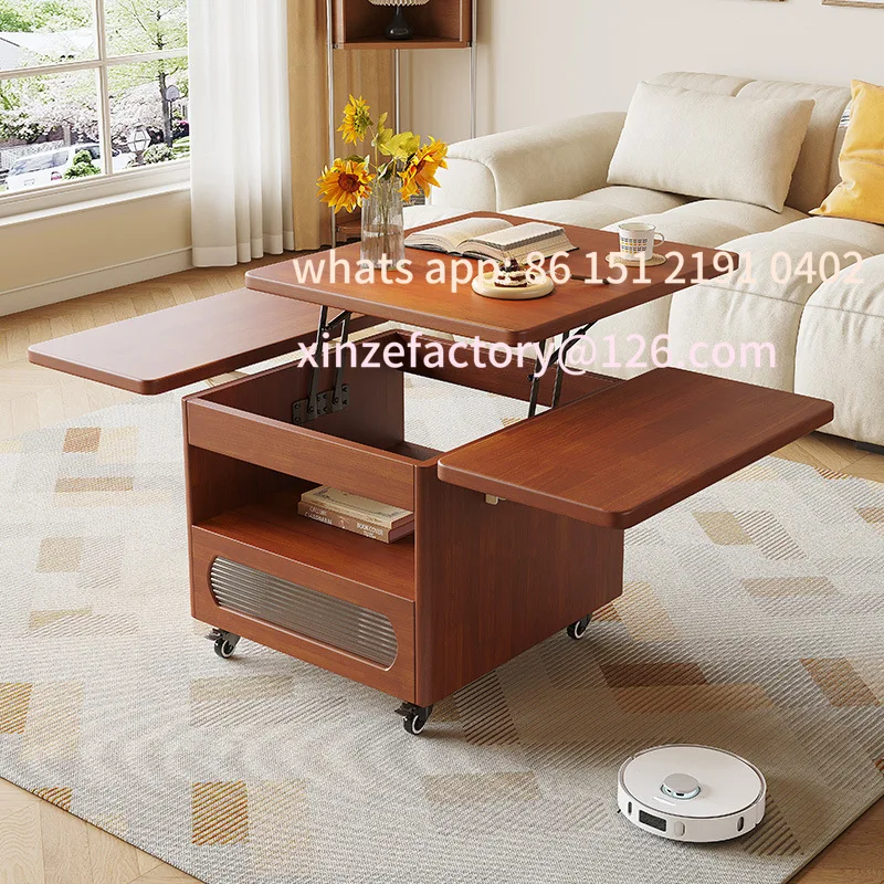 

Customizable lift coffee table folding mobile cart solid wood tea table