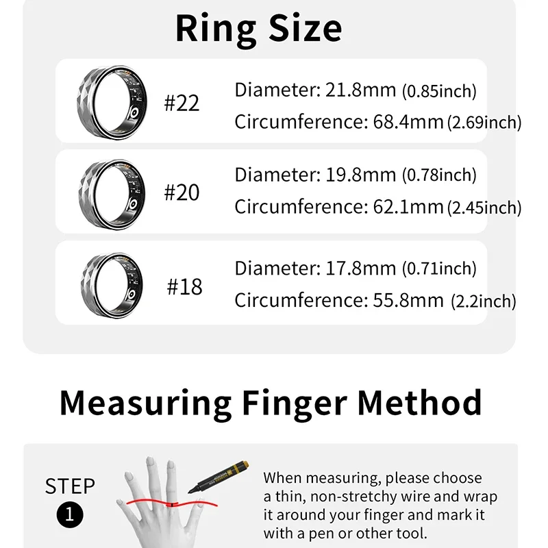 Anillo inteligente de monitoreo del sueño para hombres y mujeres, monitoreo de salud IP68, 5ATM resistente al agua, modos multideportivos, recuento de calorías de distancia de pasos