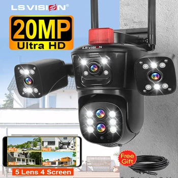 LS VISION 20MP Wifi Caméra de Surveillance 10X Zoom 4 * Écrans En Plein Air Sans Fil Caméras de Sécurité 10k Détection Humaine Suivi Automatique