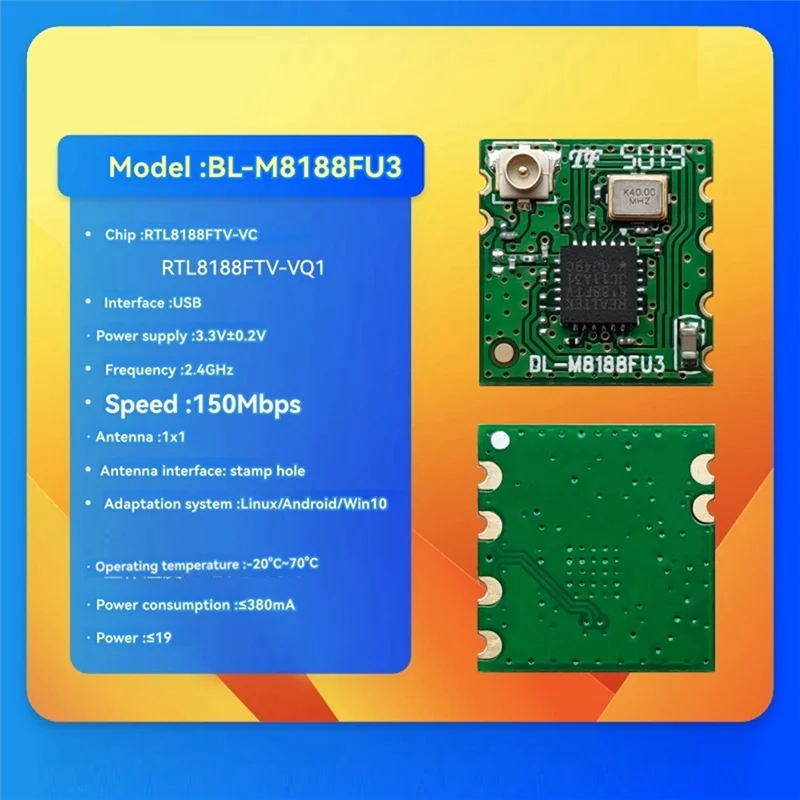 【Op voorraad】RTL8188FTV draadloze WIFI-module met blok voor Linux Android USB-interface 2,4 Ghz BL-M8188FU3