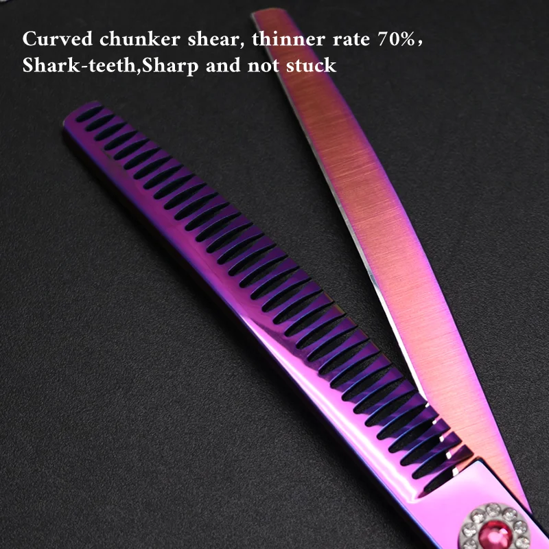 Imagem -04 - Crane Dog Grooming Scissors Professional High-end Curvo Thinner Tesouras para o Cabelo de Animais Desbaste Roxo Tijeras 7.0