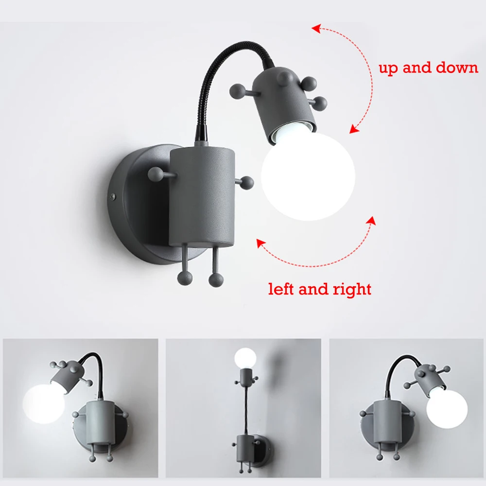 Modern Creative Wall Lamp Nordic Sconce Cartoon Doll Wall Light American Minimalism Metal Robot Lamps for Kids Baby Living room