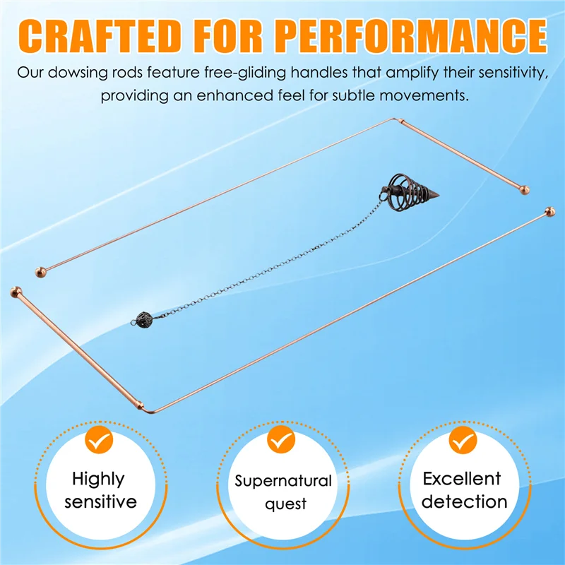 FULL-Copper Dowsing Rods - 99.9% Pure Copper 2PCS Divining Rods Energy Water Witching Detector With Pendulum Pendant