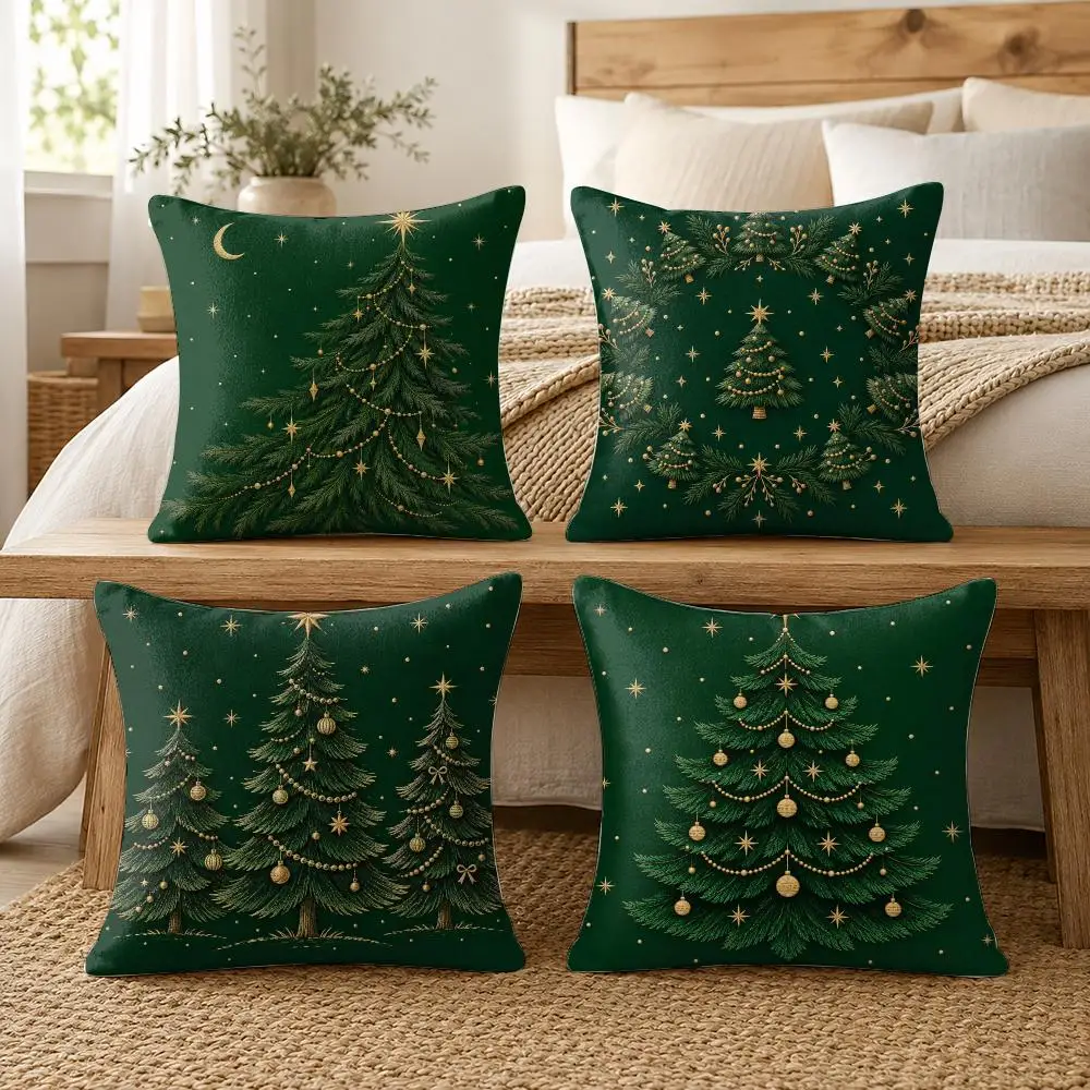 Christmas Tree Cushion Cover Soft Short Plush Pillow Cases Hidden Zipper Cutecore Sofa Bedroom Home Decor Gift
