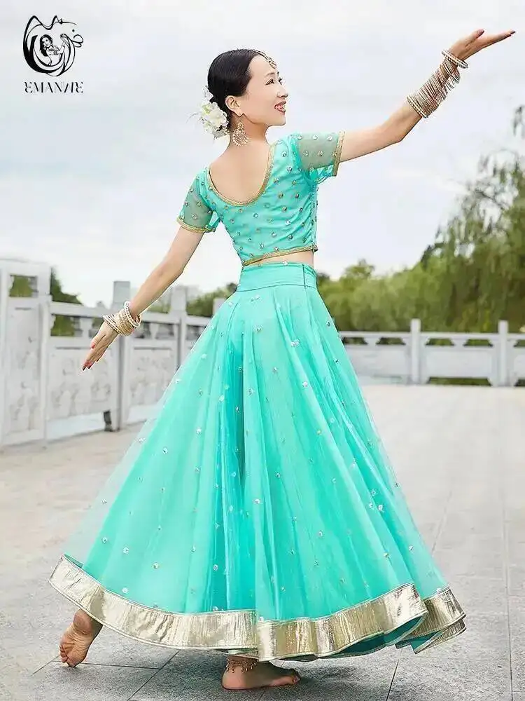 Belly Dance Clothes Exotic Indian Dance Costume Ethnic Style Women's Belly Dance Dress Sari Top Large Swing Skirt Lengha Set