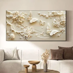 Canvas Print Poster,Butterfly And Flowers Relief Style Wall Art Painting,for Interior Decoration In The Style Of Chinese Style