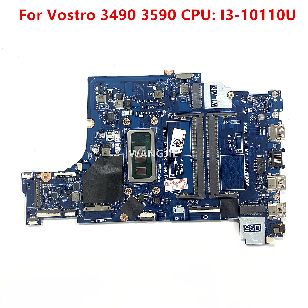 

Mainboard For DELL Vostro 3490 3590 Laptop Motherboard CPU: I3-10110U CN-0P43V7 0P43V7 P43V7 FDI50 LA-G717P 100% Working