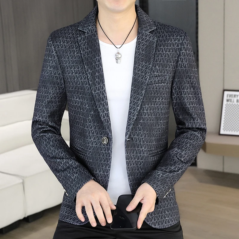 

2025 Autumn Fashion, high-quality, stylish, cool, versatile, trendy business casual men's checkered small suit jacket, youth sui
