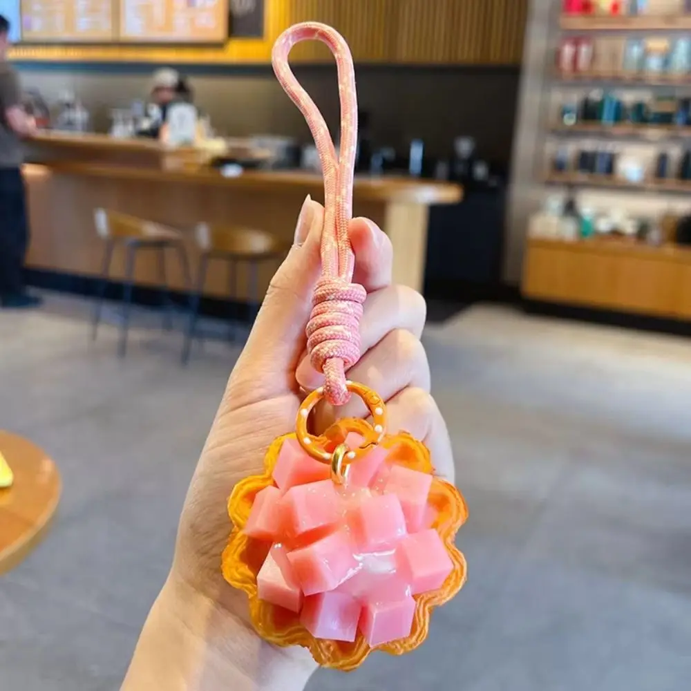 Simulation Fruit Egg Tart Keychain Cute Cartoon Mango Puff pastry pendant Portable Sweet Food Shaped Keyring Holiday Gifts
